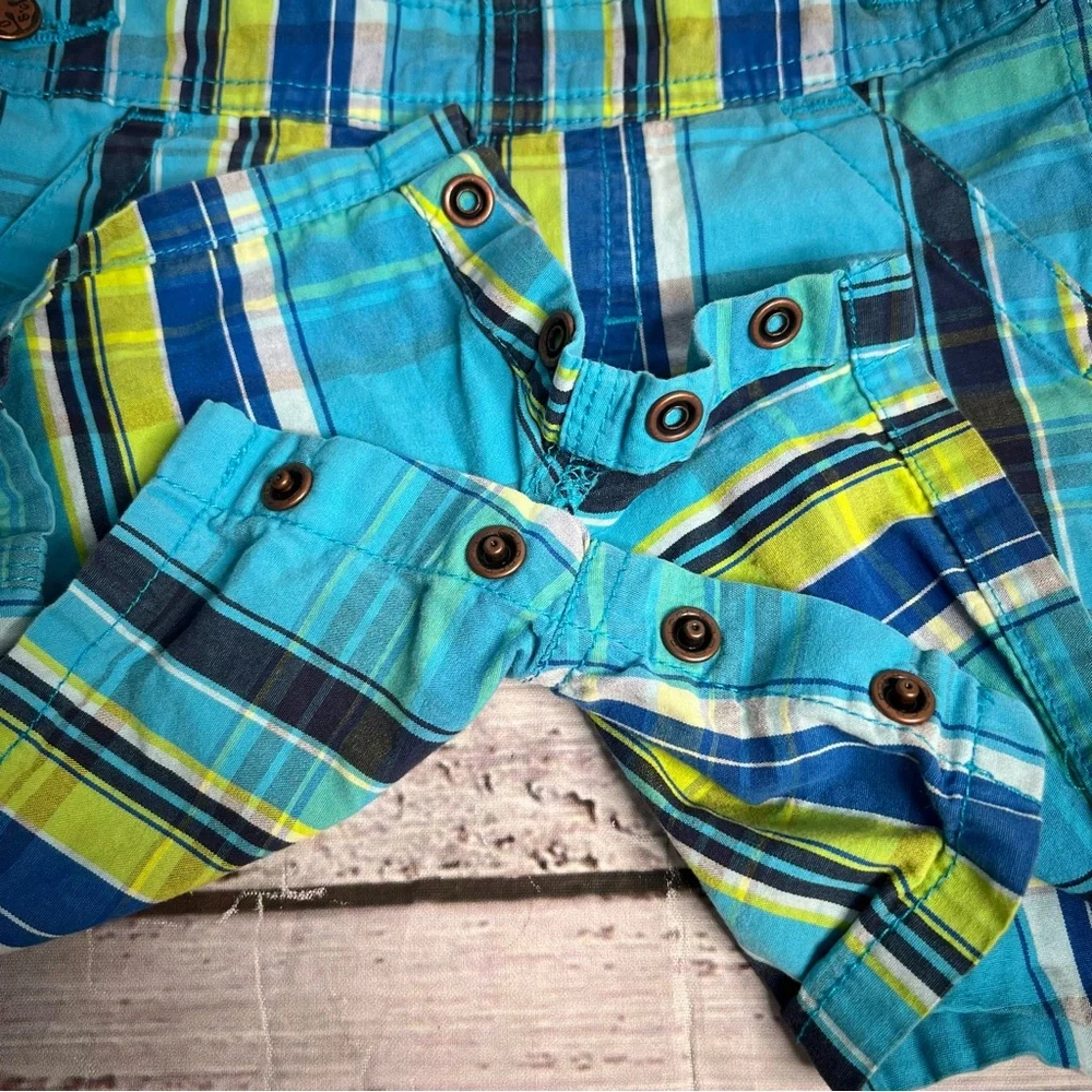 Osh Kosh Bgosh Overalls Boys 12 Months Blue Green Plaid Short Alls‎